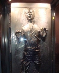 The original prop of Han Solo frozen in carbonite that accompanied "Star Wars Live in Concert"