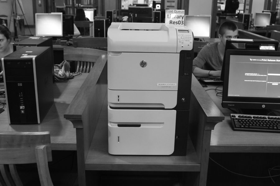 Print station in the Mildred F. Sawyer Library 
(Photo by Alex Hall)