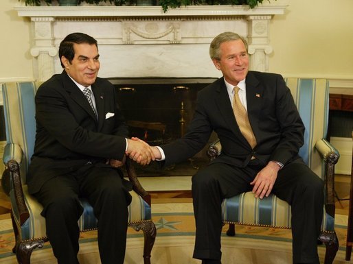 Former Tunisian dictator Zine al-Abidine Ben Ali with former U.S. President George W. Bush 
(Photo courtesy of Wikimedia Commons)