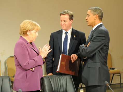 (From left to right) German Chancellor Merkel, UK Prime Minister Cameron, President Obama
(Photo by Flickr user The Prime Minister's Office)