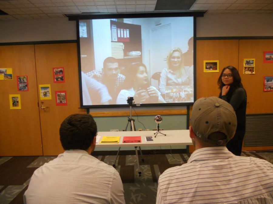 Boston students skype with students at the Madrid campus
(Photo courtesy of Suffolk ISSOs Facebook)