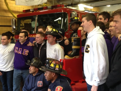 SAE gathered with firefighters in the North End.
(Photo by Sam Humprey)
