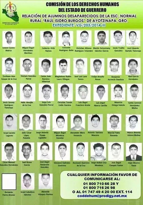 The Commission of Human Rights of the State of Guerrero released a flyer with photos of the 43 missing students after they went missing during a protest.