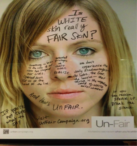 Posters speaking out against racism on display at the Boston City Hall