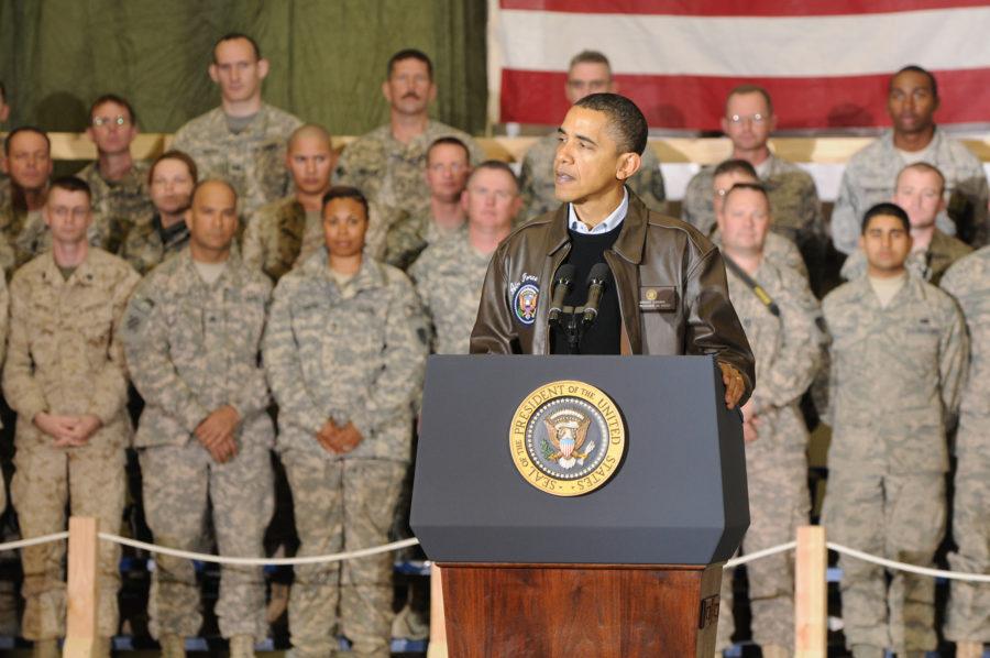 President Barack Obama addresses U.S. troops at Bagram Airfield, Afghanistan.
By Flickr user DVIDSHUB