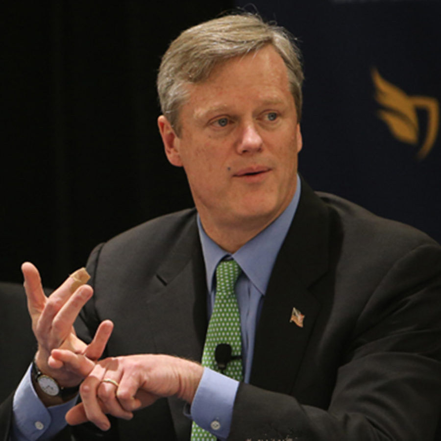 Governor Charlie Baker speaking at Suffolk Law School in February 2014. (Courtesy of Suffolk University)