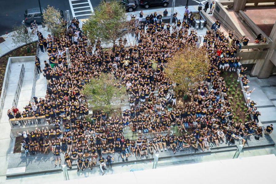 The class of 2019 posed for a group picture during the university’s annual cookout. Courtesy of Suffolk University.