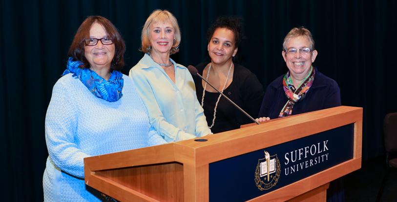 L to R: Beatrice Codianni, Carol Soto, Andrea James, and Susan Sered. Courtesy of Suffolk University.