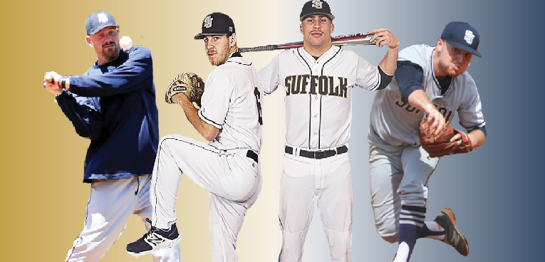 From left to right: Head Baseball Coach Anthony Del Prete, pitcher Mark Fusco, first baseman Kevin Belskie and pitcher Chuck Gibson.

|Brooke Patterson/ Asst. Sports Editor