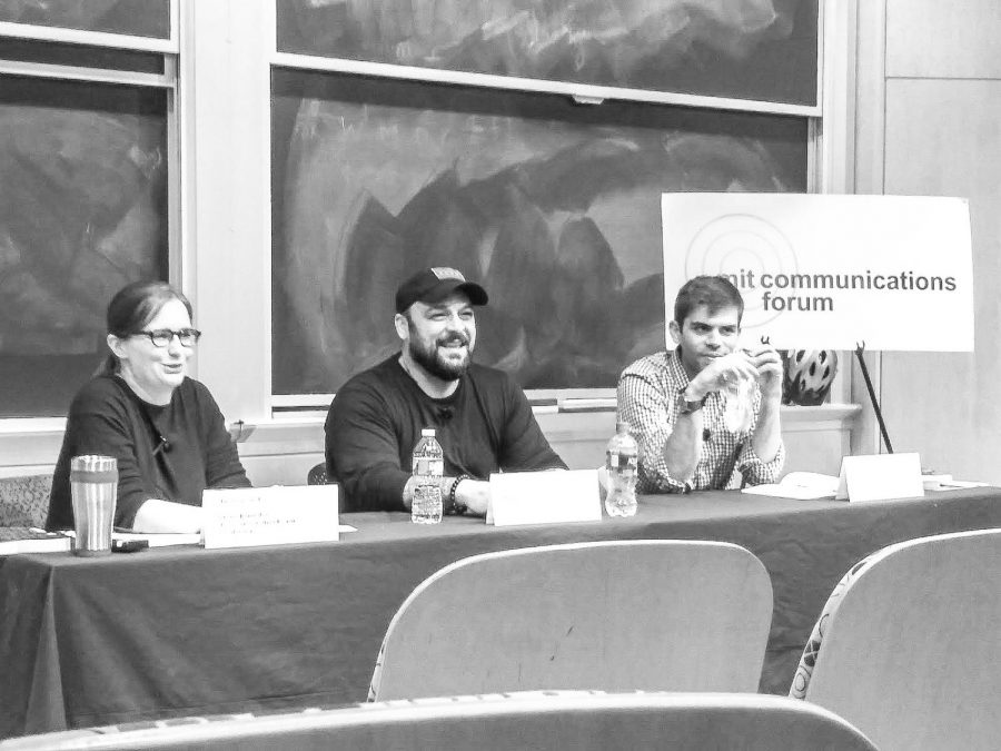 Science journalist and MIT Communications Forum Coordinator Christina Couch, Christian Picciolini, a former Neo-Nazi and founder of the organization Free Radicals and Lee-Or Ankori-Karlinsky, a senior program officer at Beyond Conflict 