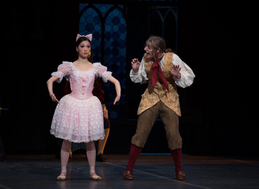 Misa Kuranaga starring in the role of Coppelia (left) and Boyko Dossev playing her inventor, Dr. Coppelius (right)