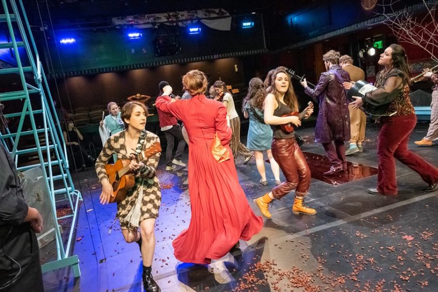 The cast of the Suffolk University Theatre Department’s production of “Everybody” inside the Modern Theatre, which ran last weekend