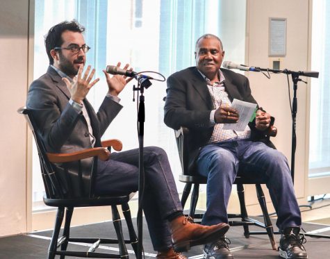 (From left) Author Jonathon Safran Foer and Steve Curwood of NPR's environmental news program,