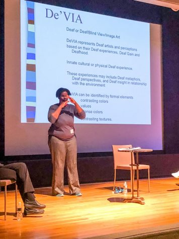 One of the panelists presents at the Third Annual American Sign Language Night