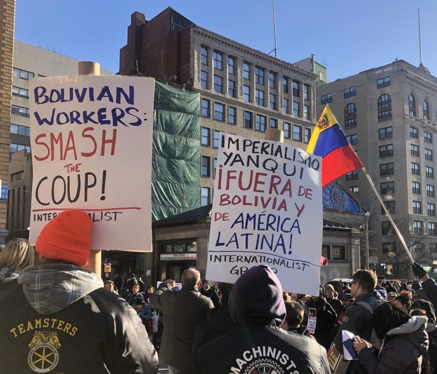 Bostonians protest Hands off Bolivia!