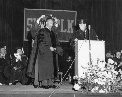 Judge Ivorey Cobb receives an honorary degree from Suffolk in 1965 