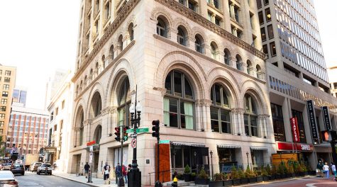 View of the Ames Hotel building in Downtown Boston.