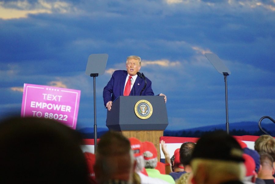 President Donald Trump speaks at a rally in Londonderry, N.H..