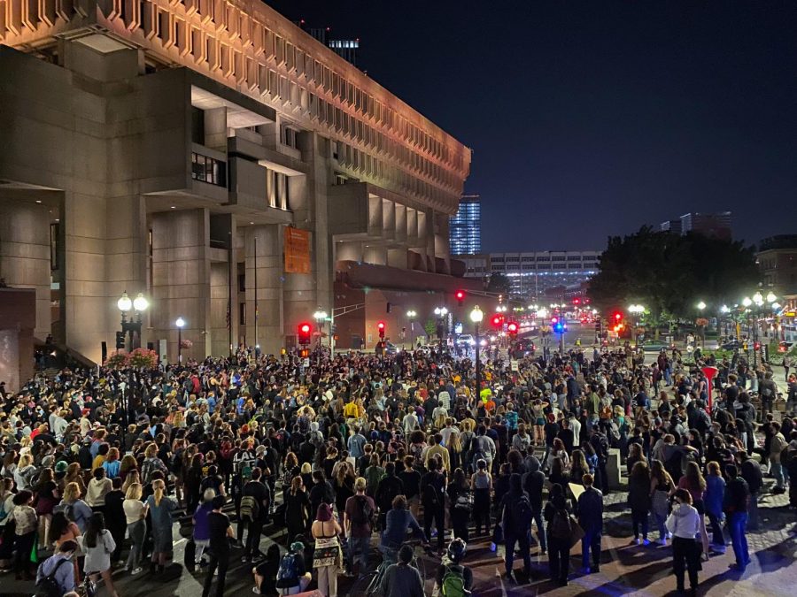 Protestors gather at Boston City Hall on Sept. 25 to call for prosecutors to file charges directly related to the death of Breonna Taylor against the officers who shot and killed her in March. 