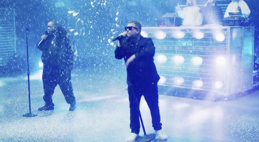 Run the Jewels perform “Walking in the Snow during their HolyCalamavote concert that was aired on Adult Swim.