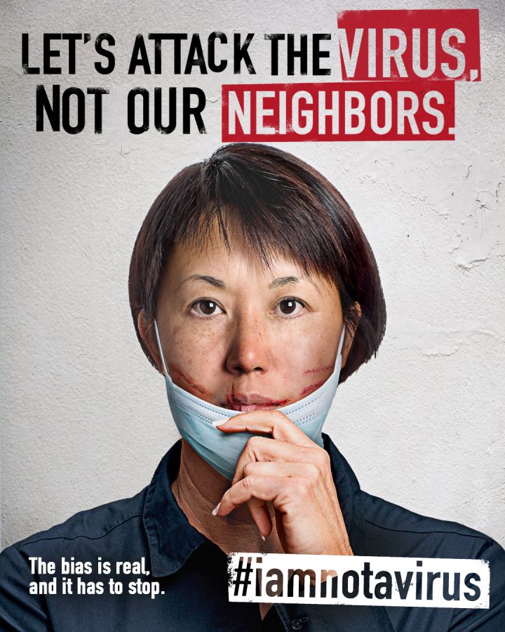 A poster for #IAMNOTAVIRUS, an organization that works to end racial discrimination and empower Asian American people, along with other communities. 