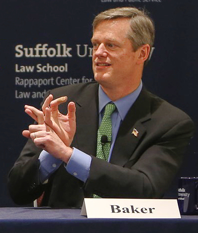 Gov. Charlie Baker at a 2014 roundtable discussion  at the Rappaport Center for Law and Public Service at Suffolk Law School on Feb. 4, 2014.