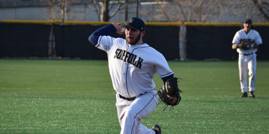 Suffolks EJ Birch secured the final out of the game in the Rams second victory over Endicott on Wednesday 