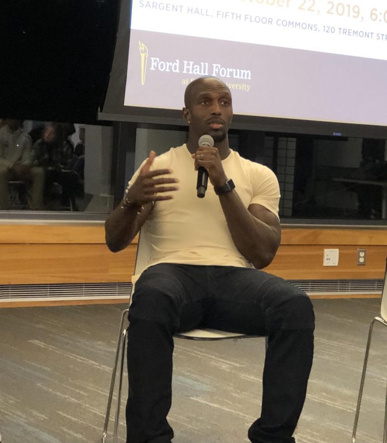 Devin McCourty at a Ford Hall Forum event in October 2019