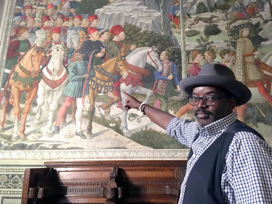 Visual artist, Fab 5 Freddy, shows off the Procession of the Magi fresco by Gozzoli. 