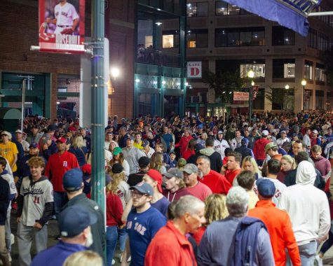 Red Sox fans outside of Fenway Park after a Red Sox win against the Tampa Bay Rays during the ALDS