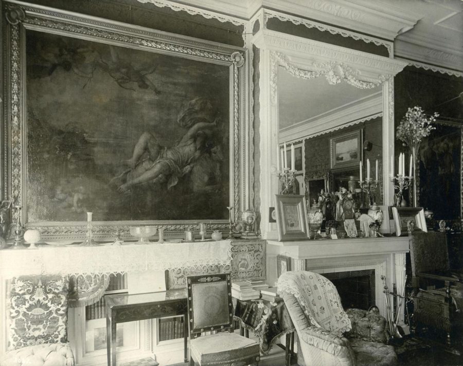 Titians Rape of Europa installed in the Red Drawing Room at Isabella Stewart Gardners residence in 1900.