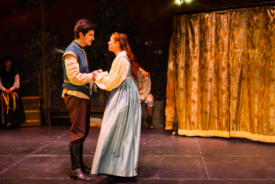 Alex Gorski as Posthumus Leonatus and Emma Hudd as Imogen in the theatre departments production of Cymbeline.