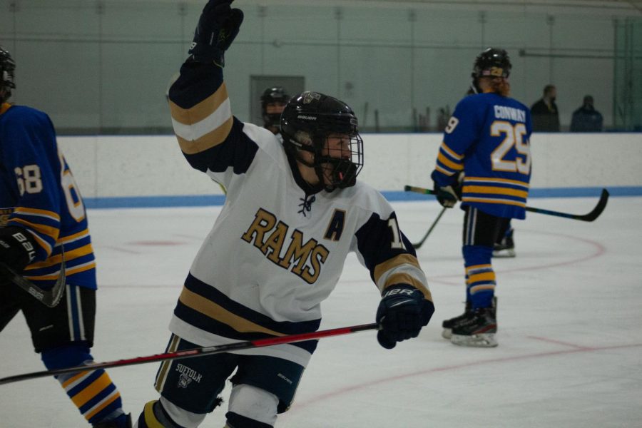 Suffolks Maddy Burton celebrates a score during the Rams matchup against Worcester State on Saturday