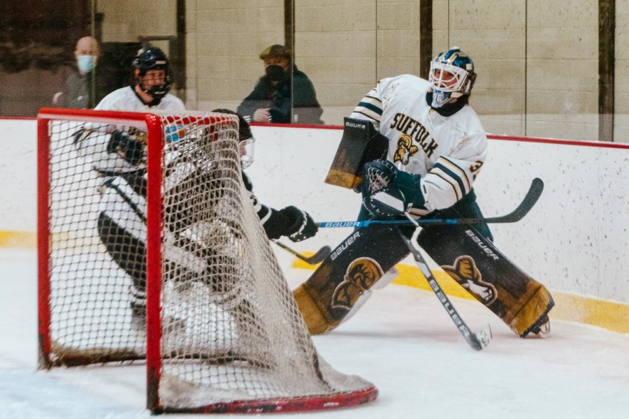 Mens goalie Cal Wilcox during the teams win over Gordon in January- James Bartlett