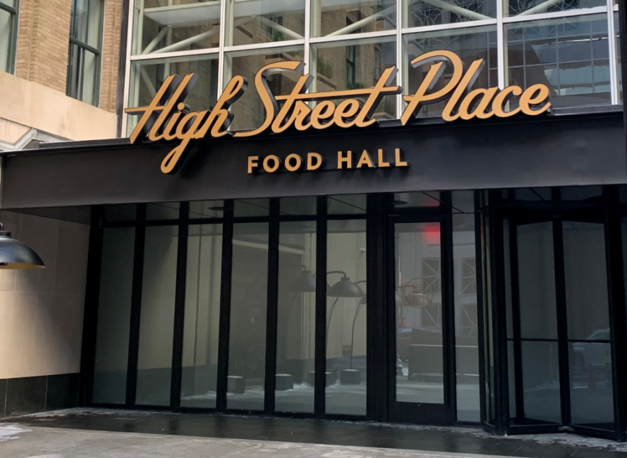 Entrance to the High Street Place food hall (100 High Street) stands empty, as the company prepares for its long-awaited grand opening this March. 