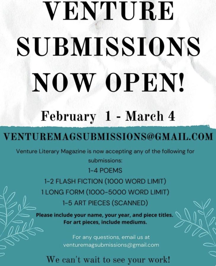 Suffolks literary magazine, Venture, has been revived on campus and the club is now accepting submissions through March 11.
