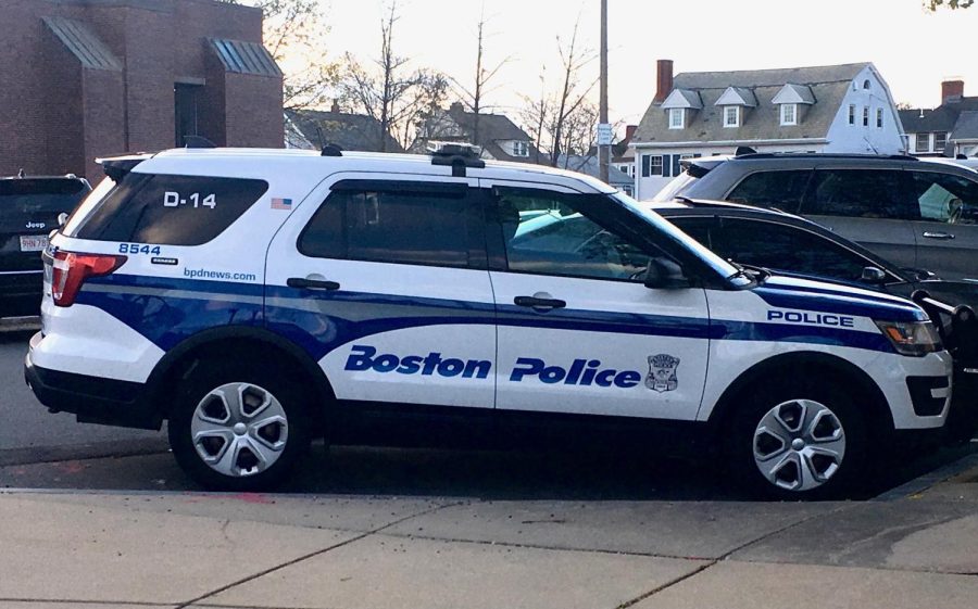 A parked Boston Police cruiser