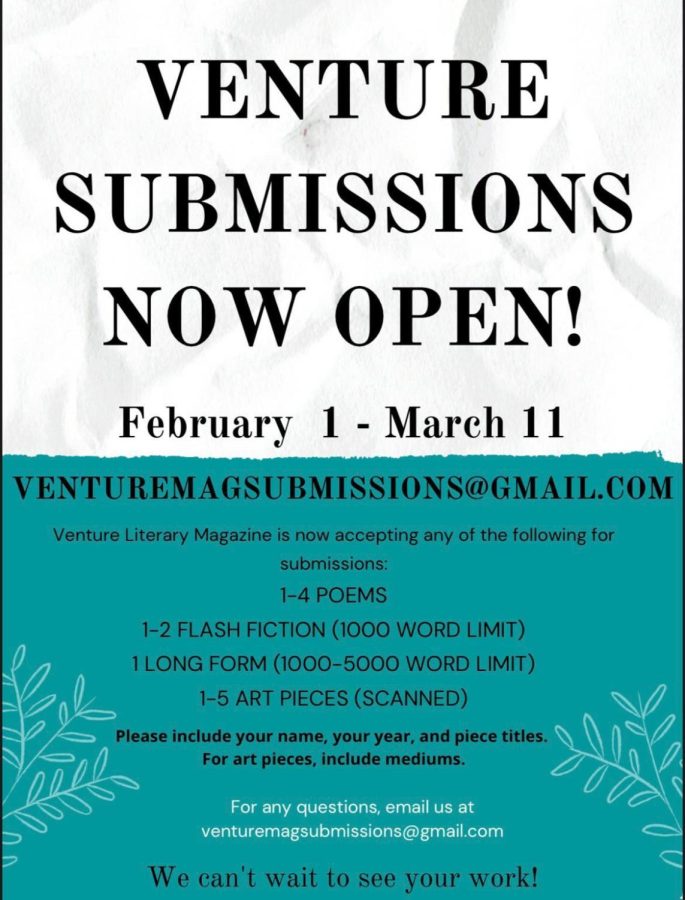 Suffolk's literary magazine, Venture, has been revived on campus and the club is now accepting submissions through March 11.