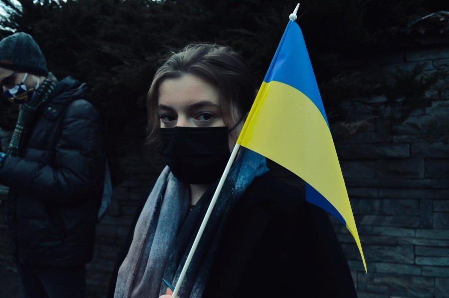 Demonstrator attends a protest in Warsaw, Poland, protesting Russia’s invasion of Ukraine.