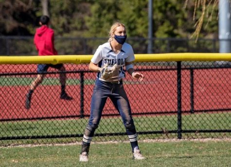 Caitlin Murphy plays the filed in a 2021 Suffolk softball game against Wentworth.