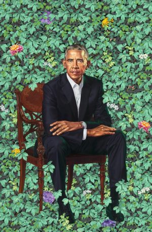 Barack Obama, 2018. Oil on canvas by Kehinde Wiley 
