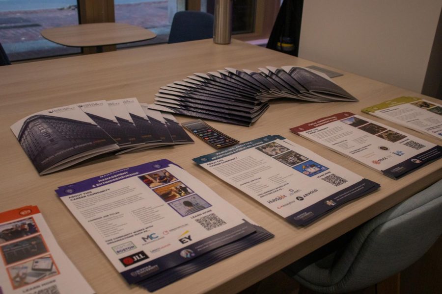 Pamphlets laid out on a table at the Career Center 