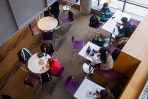 Students dining in Smith Cafe in the Samia academic center