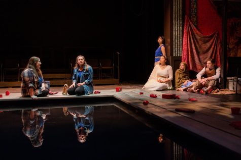 The cast of Suffolk University Theatre Dept.s Metamorphoses at the Modern Theatre.