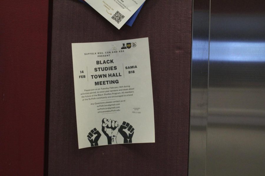 Flyer advertising the Black Studies town hall meeting on campus.