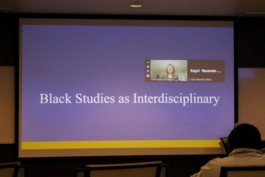 CAS+Dean+Edie+Sparks+presents+on+plans+for+the+Black+Studies+program.+