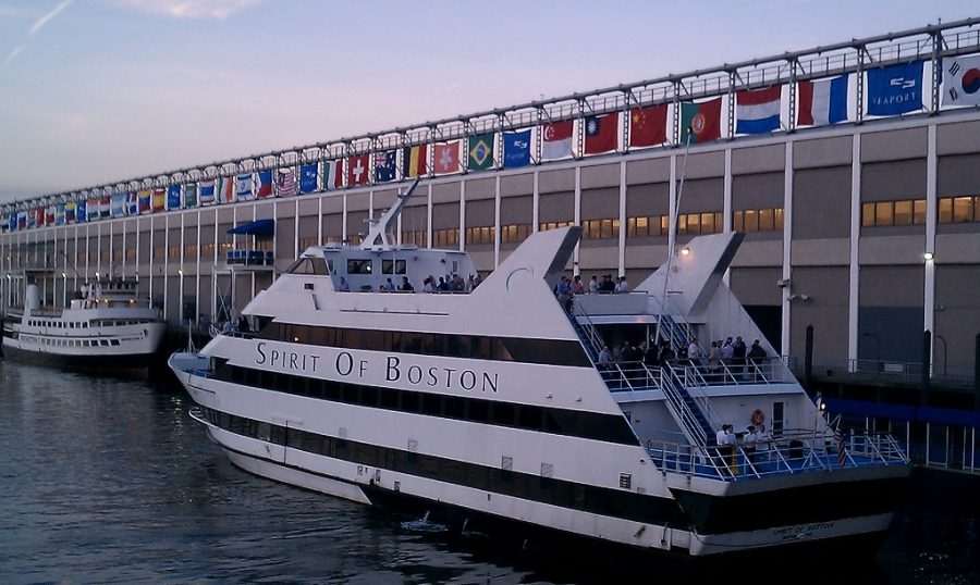 The Spirit of Boston sits at a dock in the Seaport.