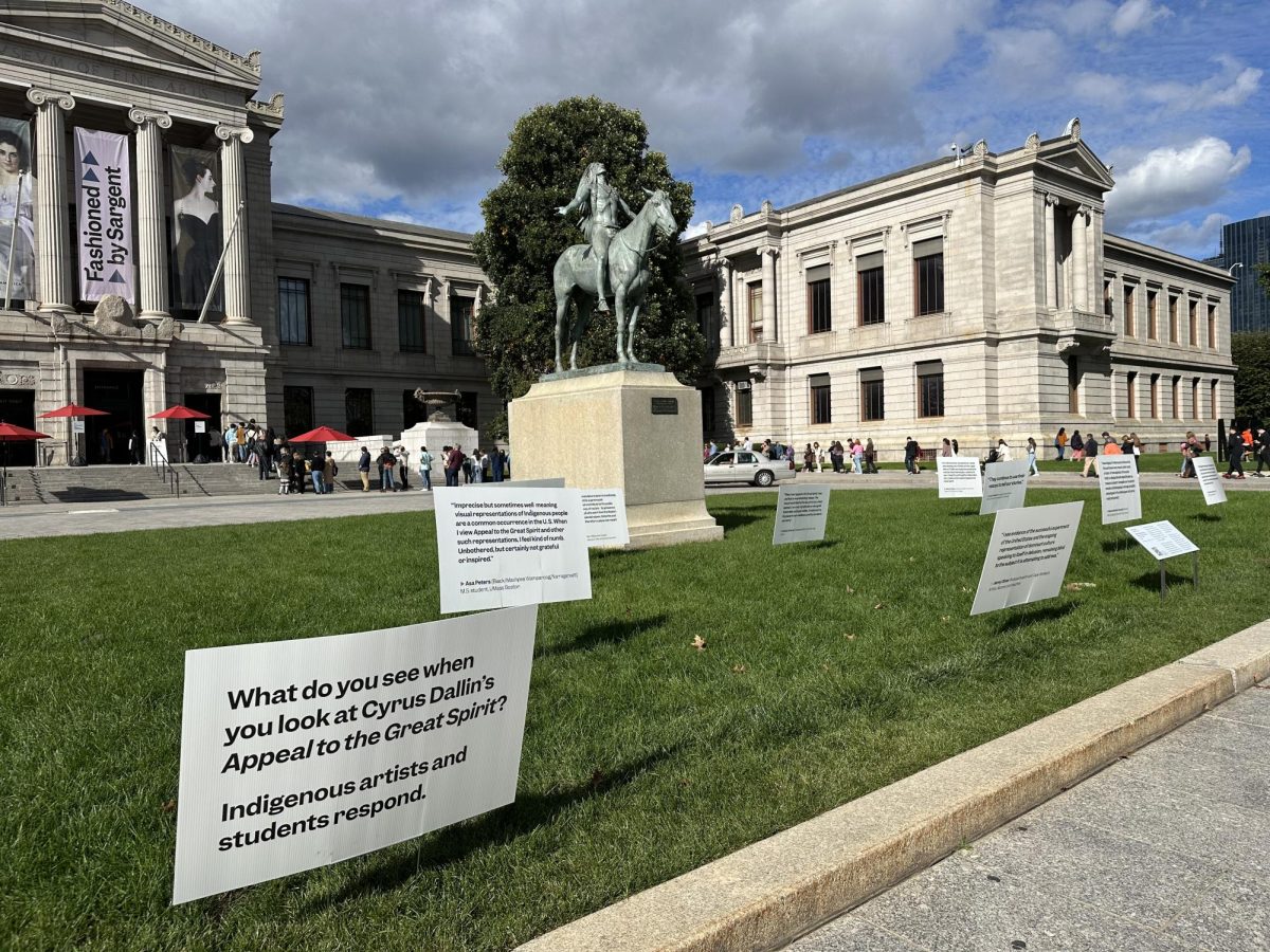 The Museum of Fine Arts Boston, placed signs outside of their doors for the Indigenous Peoples Day celebration on Oct 9.
