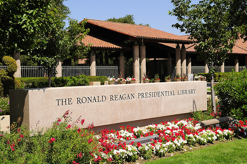 Outside of the Ronald Reagan Presidential Library, where the second Republican Presidential Debate was held.