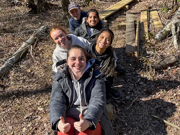 Students on the 2023 environmental track of Alternative Spring Break trip in Prince William Forest Park in Virginia. 